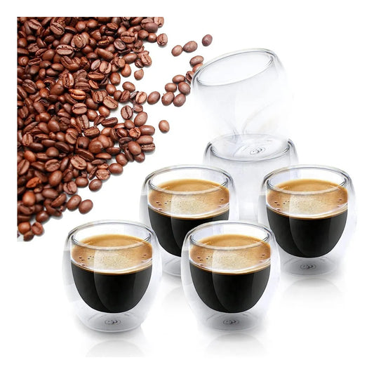 Set 4 vasos espresso doble pared de vidrio, 80 ml