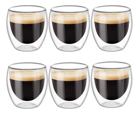 Set 6 vasos espresso doble pared de vidrio, 80 ml