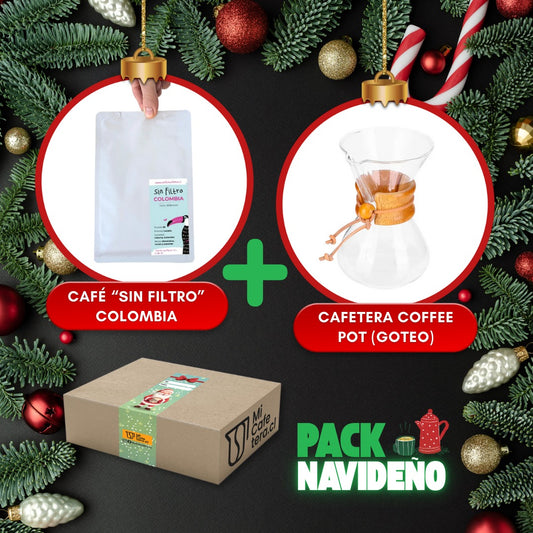 Pack Navideño Café  Sin Filtro Colombia 250 gr + Cafetera Coffee Pot (Goteo)