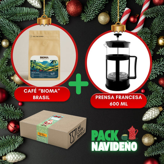 Pack navideño Café Bioma Brasil 250 gr + Cafetera Prensa Francesa 600 ml