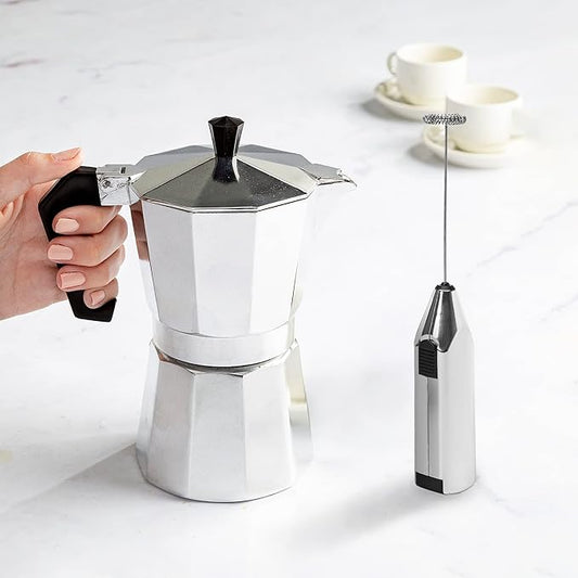 Cafeterera italiana seis porciones y espumador Primula