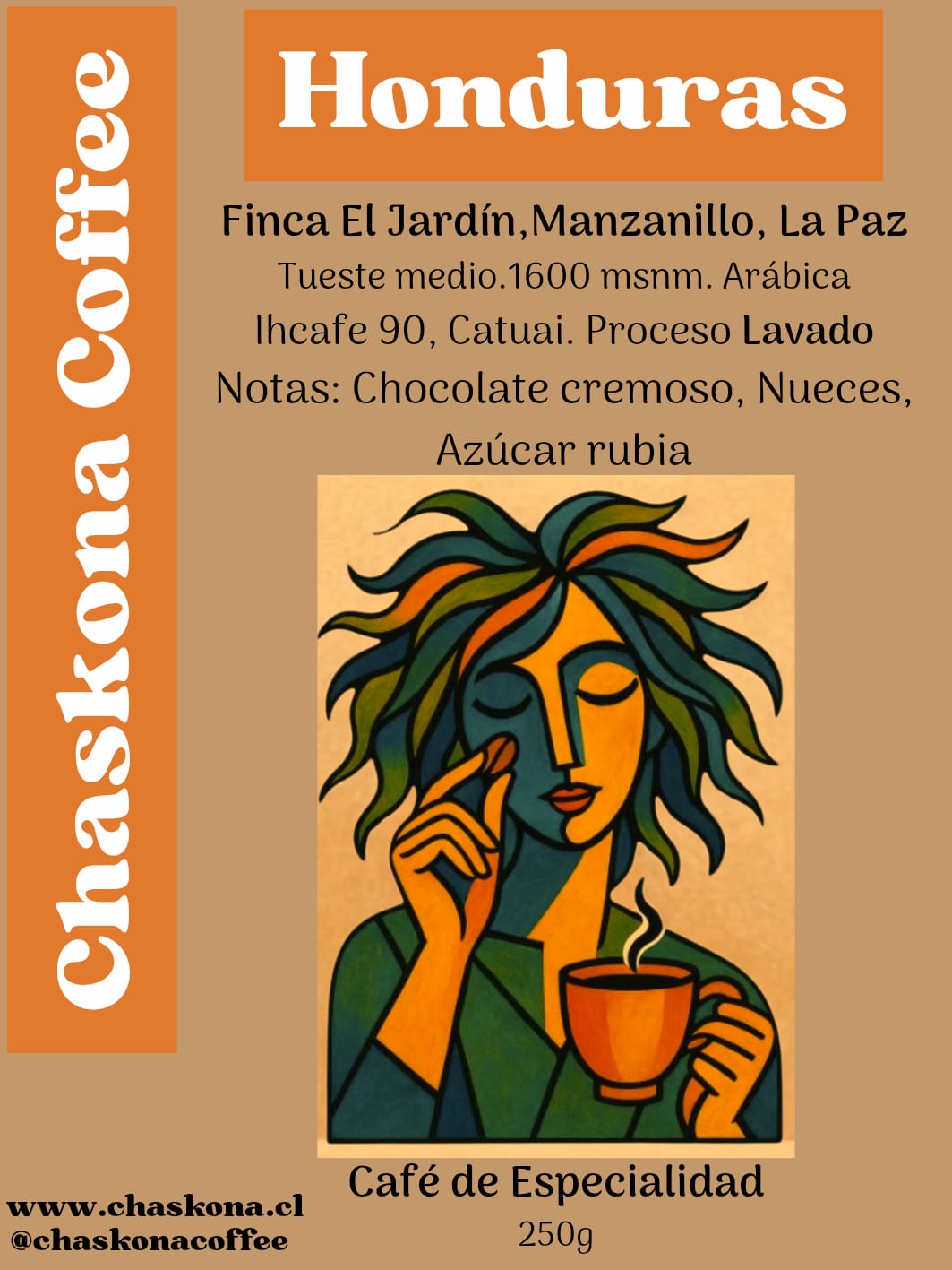 Café en grano "Chaskona Coffee - Honduras El Jardín - Lavado" 250 gr