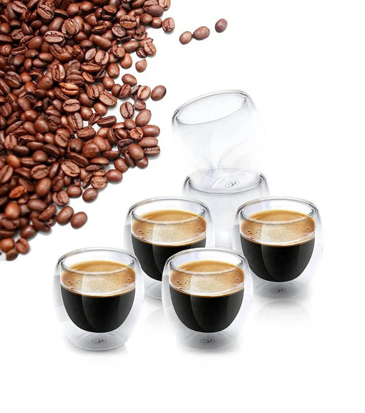 Set 4 vasos espresso doble pared de vidrio, 80 ml